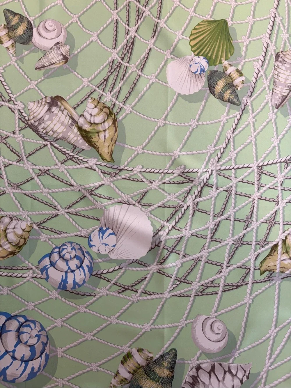 Valentino Silk Scarf Green Shell Rope Hand Rolled Made in Italy